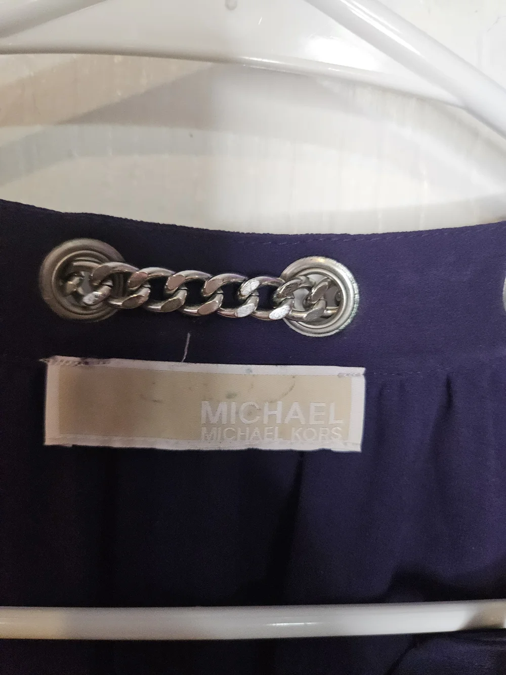 Michael Kors Purple V-Neck Long Sleeve Blouse with Chain Drawstring